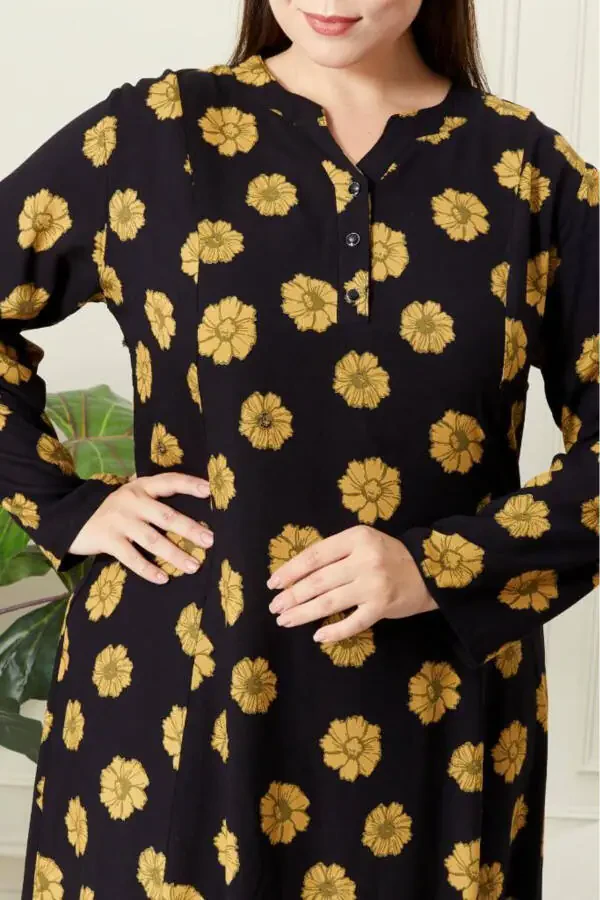 Long Sleeve Viscose Floral Print Plus Size Maternity Dress - 11