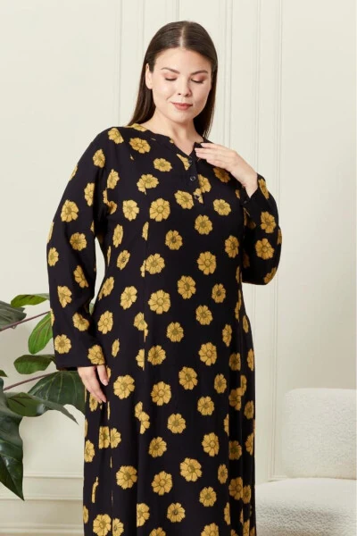 Long Sleeve Viscose Floral Print Plus Size Maternity Dress - 2