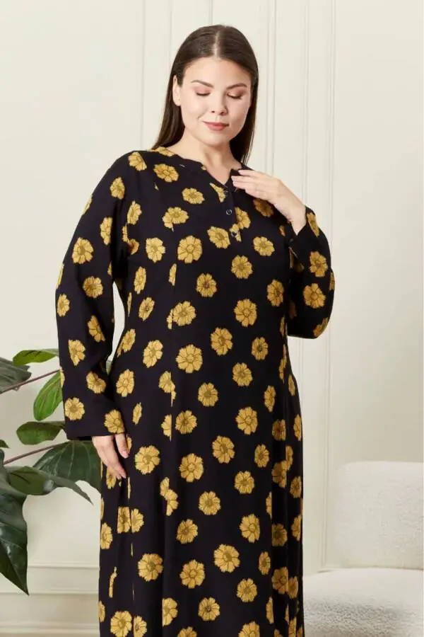 Long Sleeve Viscose Floral Print Plus Size Maternity Dress - 2