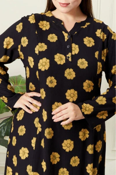 Long Sleeve Viscose Floral Print Plus Size Maternity Dress - 4