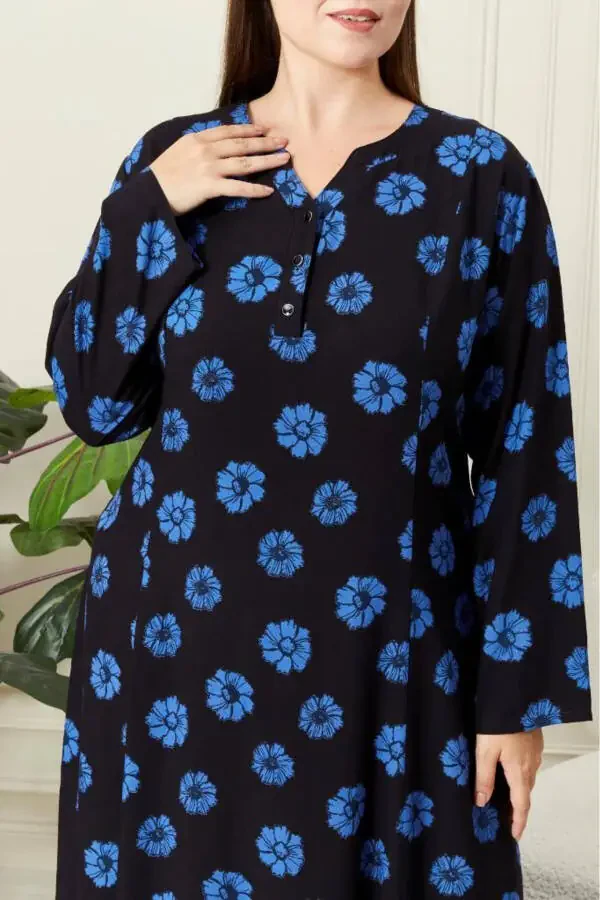 Long Sleeve Viscose Floral Print Plus Size Maternity Dress - 7