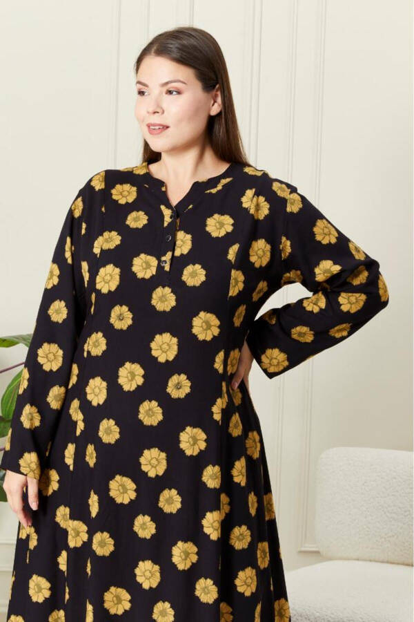 Long Sleeve Viscose Floral Print Plus Size Maternity Dress - 13