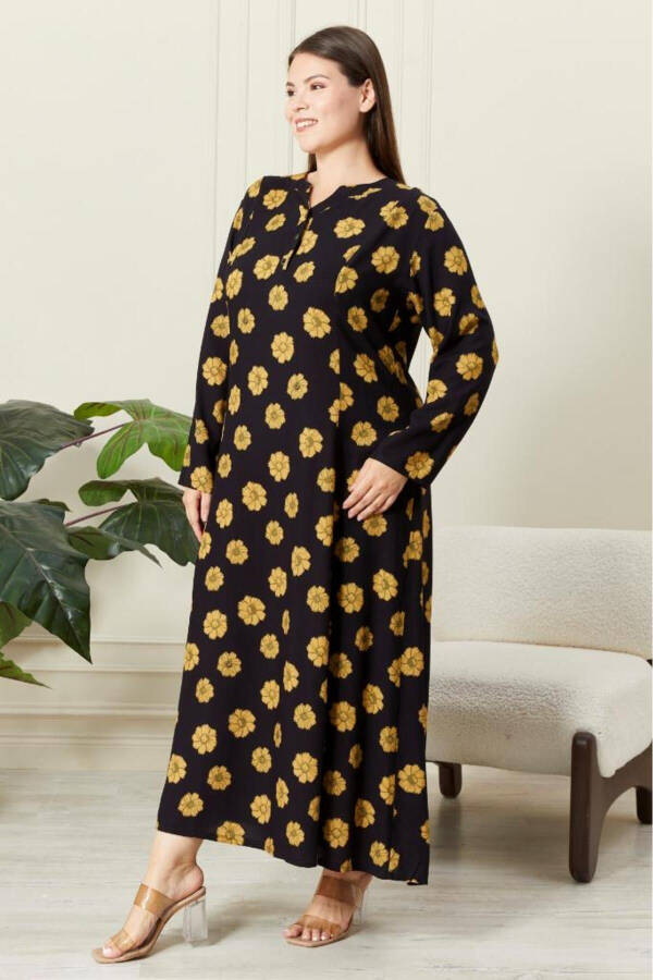Long Sleeve Viscose Floral Print Plus Size Maternity Dress - 1