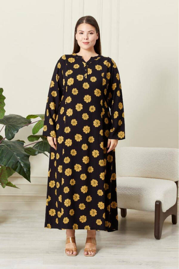 Long Sleeve Viscose Floral Print Plus Size Maternity Dress - 3
