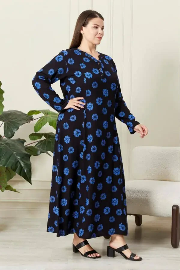 Long Sleeve Viscose Floral Printed Plus Size Maternity Dress - 7