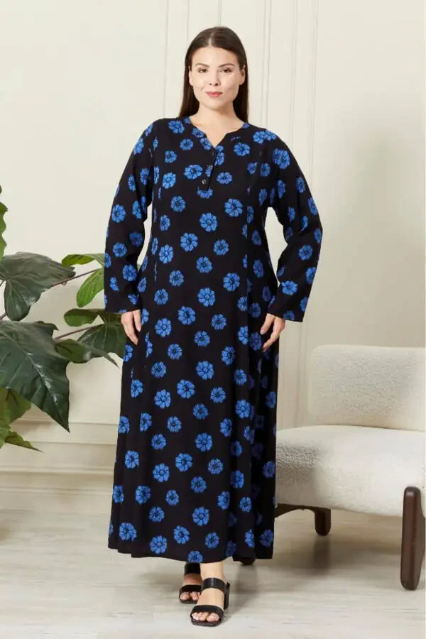 Long Sleeve Viscose Floral Printed Plus Size Maternity Dress - 1