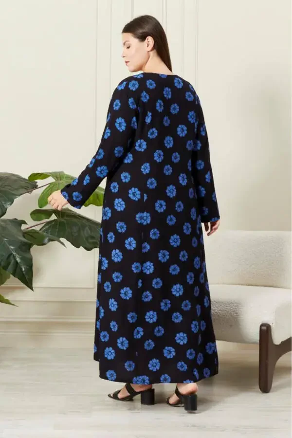 Long Sleeve Viscose Floral Printed Plus Size Maternity Dress - 3