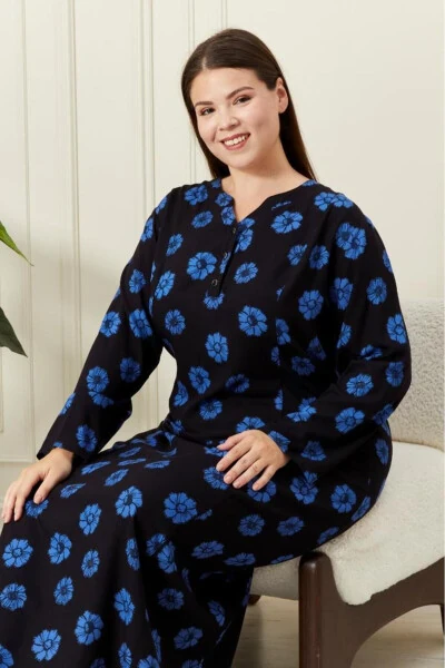 Long Sleeve Viscose Floral Printed Plus Size Maternity Dress - 4