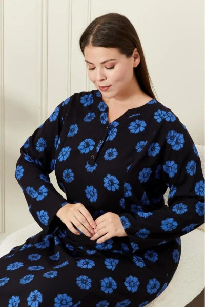 Long Sleeve Viscose Floral Printed Plus Size Maternity Dress - 5