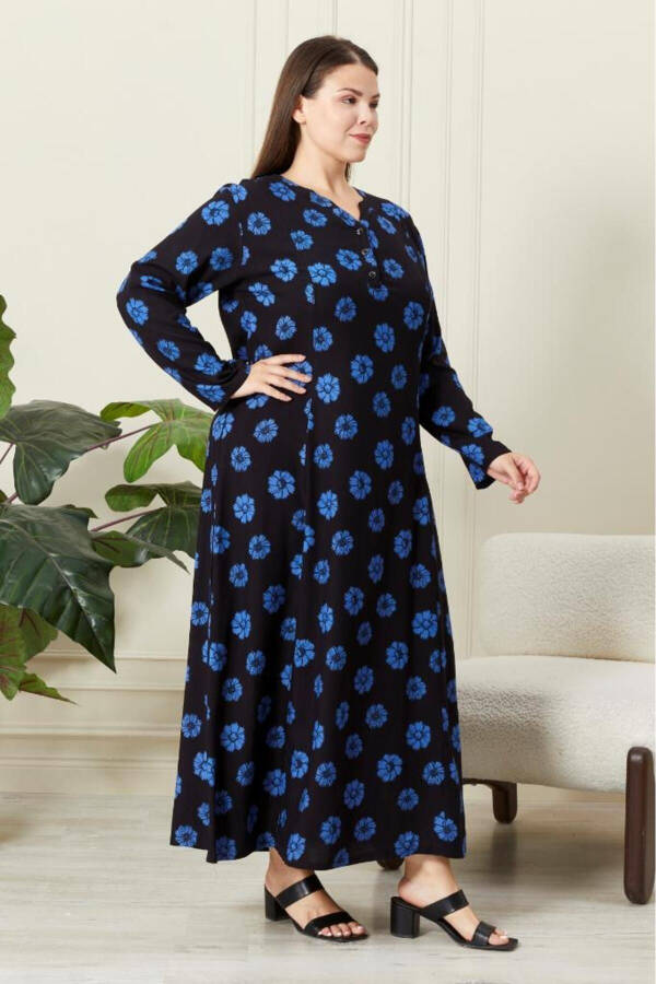 Long Sleeve Viscose Floral Printed Plus Size Maternity Dress - 2
