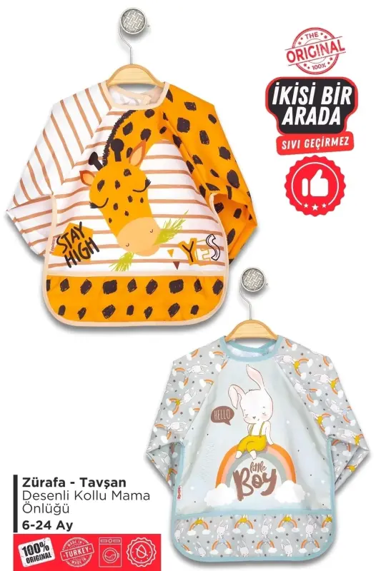 Long-sleeved 2-piece bib and activity apron Giraffe And - SOSO LAND