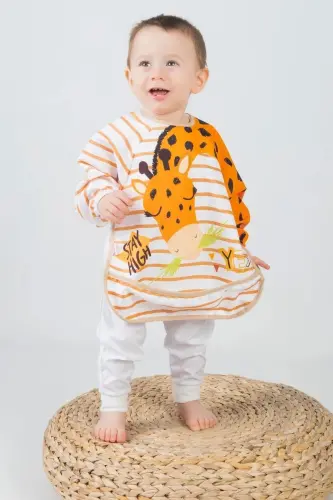 Long-sleeved 2-piece bib and activity apron Giraffe And - 3