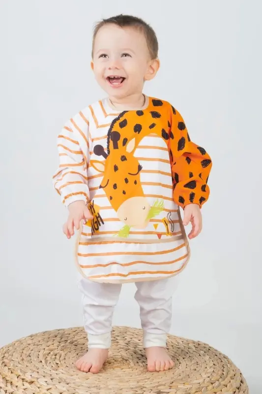 Long-sleeved 2-piece bib and activity apron Giraffe And - 4