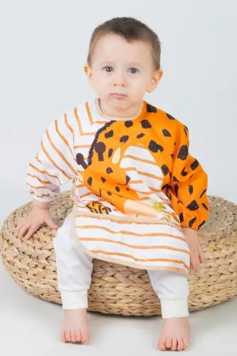 Long-sleeved 2-piece bib and activity apron Giraffe And - 5
