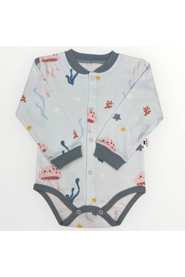 Long-sleeved baby romper with marine life pattern - 1