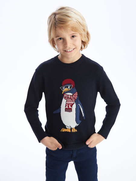 Long-sleeved Boy's Knit Sweater with Bicycle Neck Design - 14