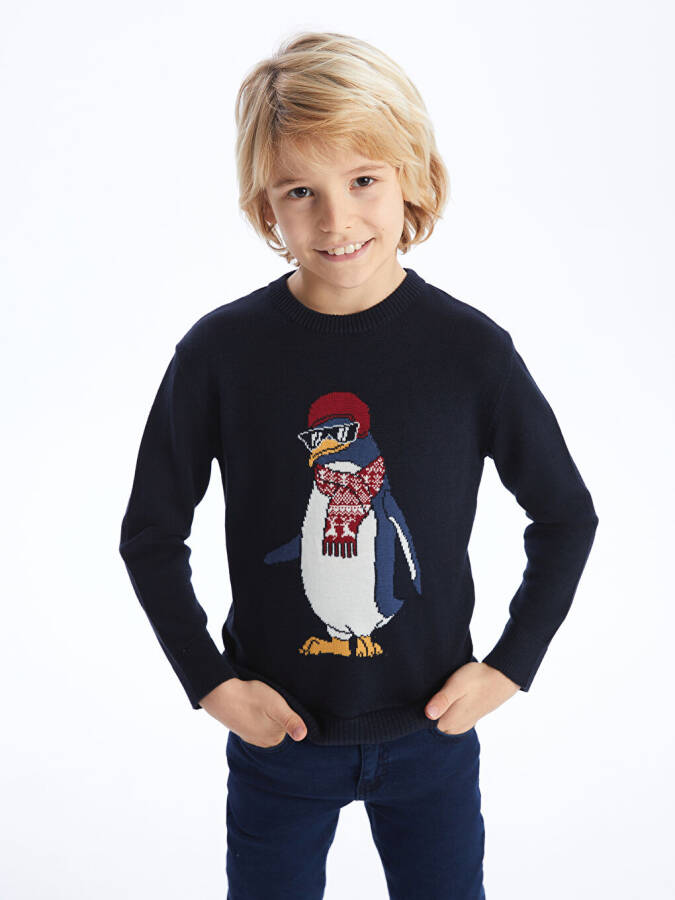 Long-sleeved Boy's Knit Sweater with Bicycle Neck Design - 14