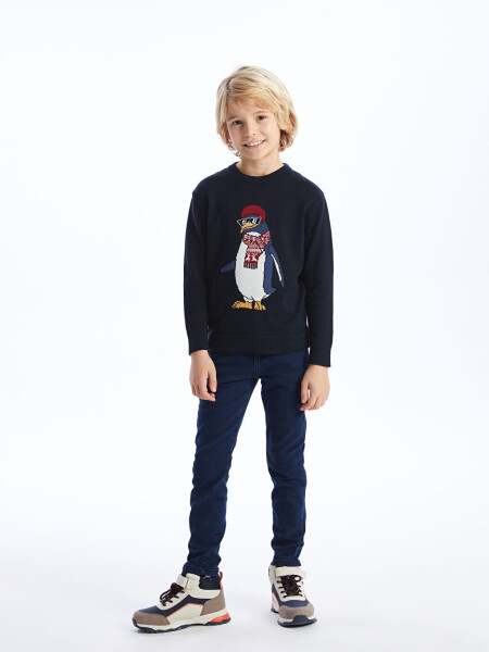 Long-sleeved Boy's Knit Sweater with Bicycle Neck Design - 15