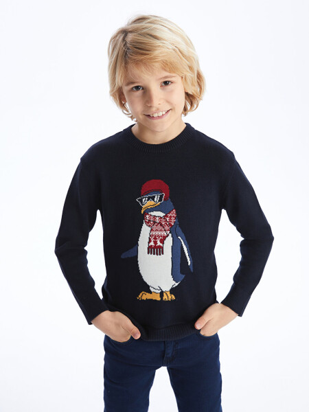 Long-sleeved Boy's Knit Sweater with Bicycle Neck Design - 20