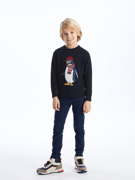 Long-sleeved Boy's Knit Sweater with Bicycle Neck Design - 21