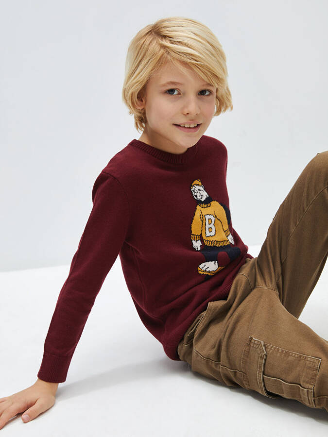 Long-sleeved Boys' Knit Sweater with Bike Pattern Crew Neck - 13