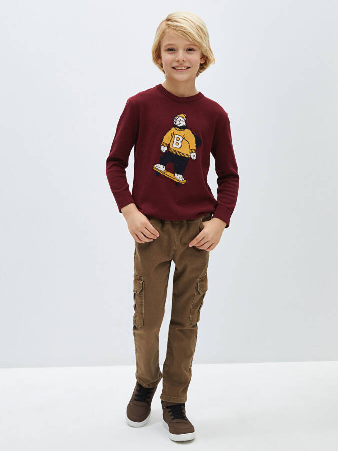 Long-sleeved Boys' Knit Sweater with Bike Pattern Crew Neck - 15