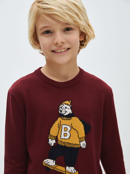 Long-sleeved Boys' Knit Sweater with Bike Pattern Crew Neck - 8