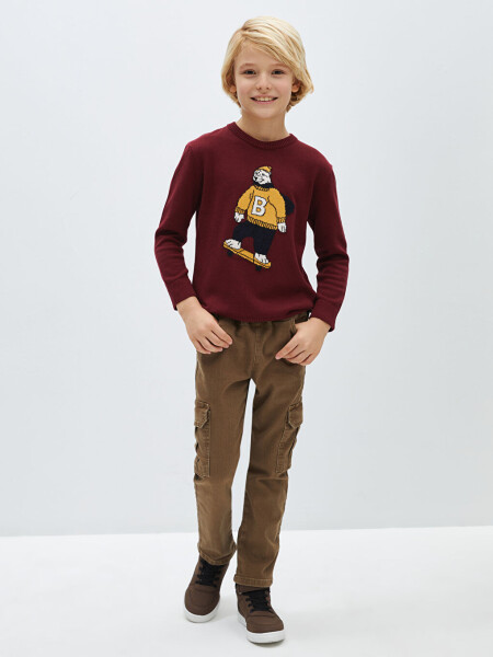 Long-sleeved Boys' Knit Sweater with Bike Pattern Crew Neck - 9