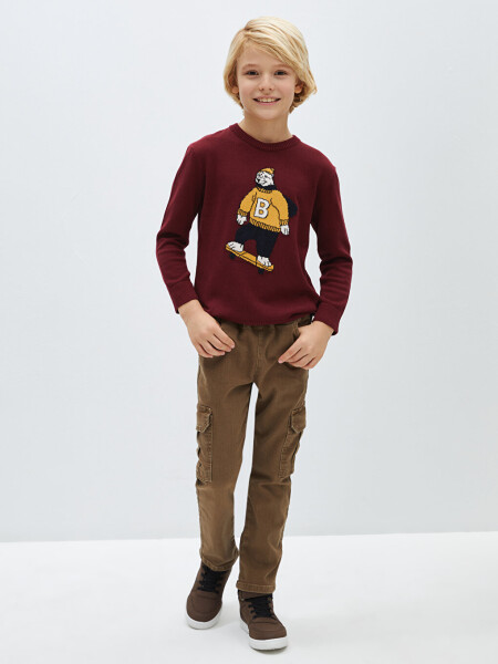 Long-sleeved Boys' Knit Sweater with Bike Pattern Crew Neck - 21