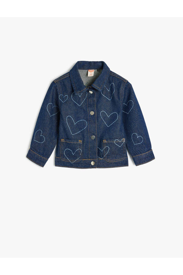 Long-sleeved denim jacket with heart print, pockets and cotton fabric. - 4