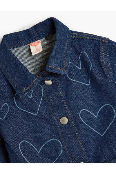 Long-sleeved denim jacket with heart print, pockets and cotton fabric. - 6