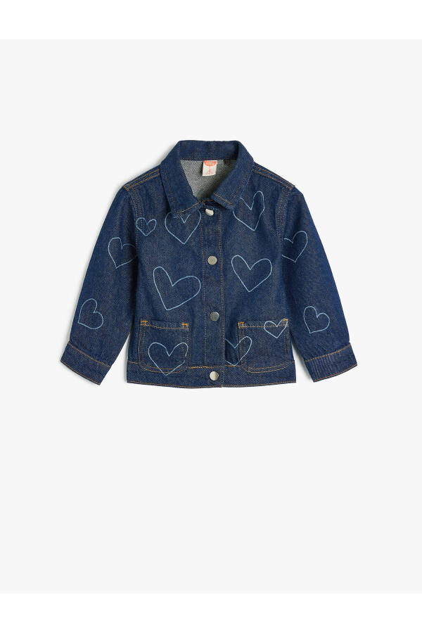 Long-sleeved denim jacket with heart print, pockets and cotton fabric. - 1