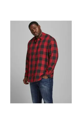 Long-sleeved gingham twill shirt. 