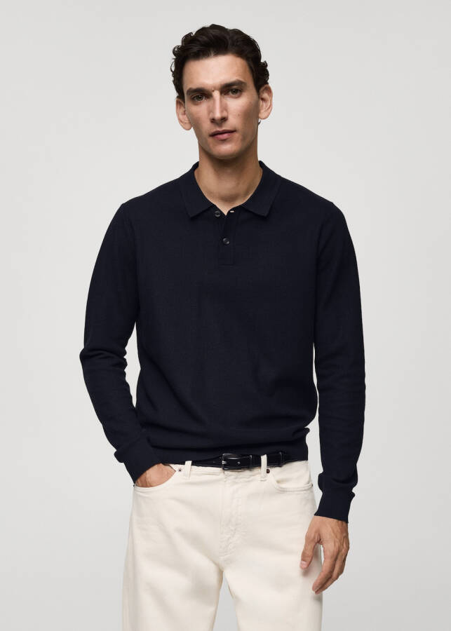 Long-sleeved patterned tricot polo shirt - 5