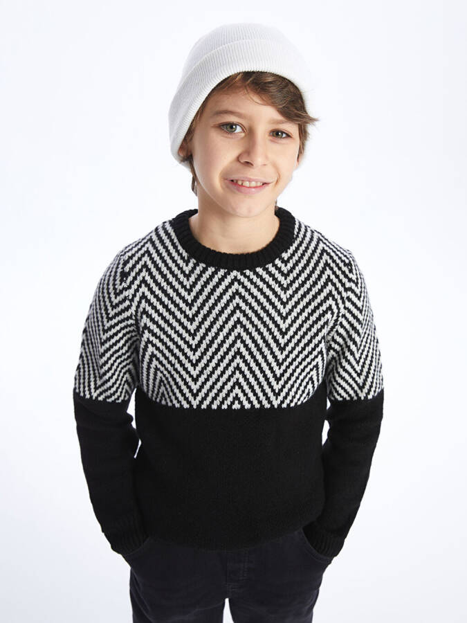 Long-sleeved Striped Boys' Knit Sweater with Crew Neck - 11