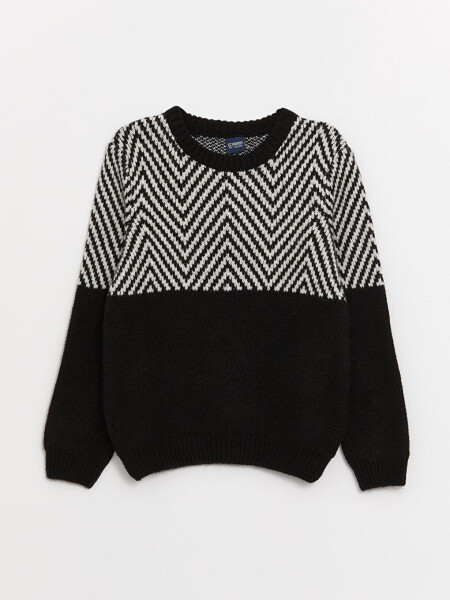 Long-sleeved Striped Boys' Knit Sweater with Crew Neck - 13