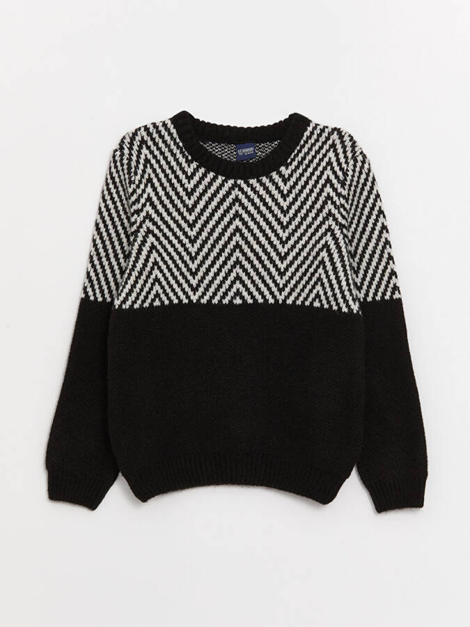 Long-sleeved Striped Boys' Knit Sweater with Crew Neck - 13