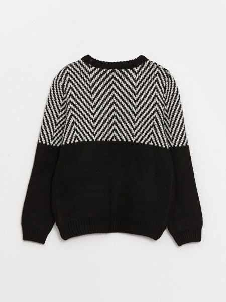 Long-sleeved Striped Boys' Knit Sweater with Crew Neck - 14