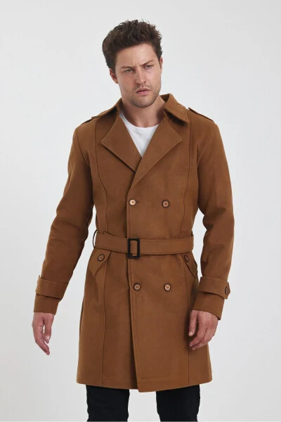 Long, slim fit, double-breasted, cashmere coat. - 12