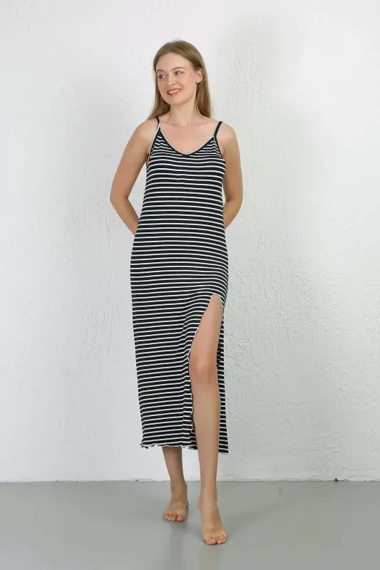 Long Slit Nightshirt with Spaghetti Straps 90127 - 4