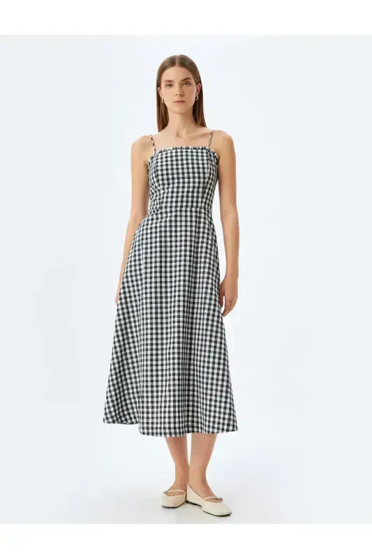 Long Strap Dress Ruffle Detailed With Pockets - 3