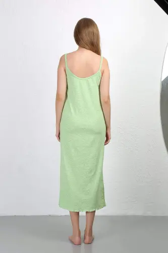 Long Strappy Split Slit Cotton Nightgown 90125 Pistachio Green - 7