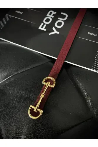 Long Thin Women's Belt with Gold Buckle, Jacket Belt, Shirt Belt, Dress Belt - Burgundy - 6