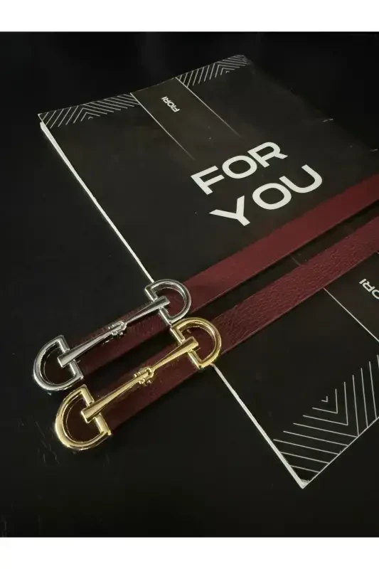 Long Thin Women's Belt with Gold Buckle, Jacket Belt, Shirt Belt, Dress Belt-Burgundy - FIORI