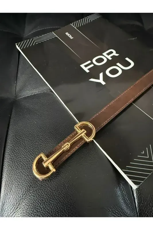 Long Thin Women's Belt with Gold Buckle, Jacket Belt, Shirt Belt, Dress Belt-Coffee - 3