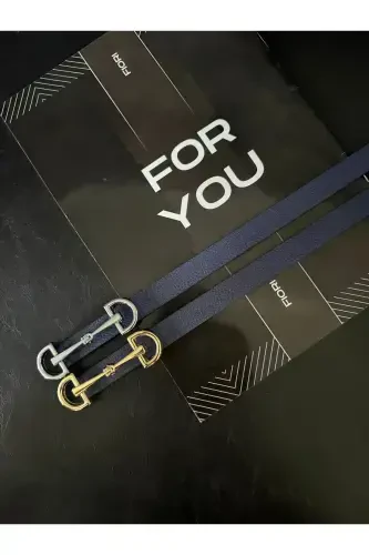 Long Thin Women's Belt with Gold Buckle, Jacket Belt, Shirt Belt, Dress Belt-Navy Blue - 3