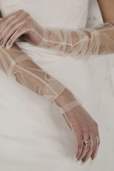 Long Transparent White Tulle Outdoor Costume Wedding Dress Gloves - 45