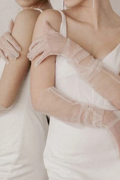 Long Transparent White Tulle Outdoor Costume Wedding Dress Gloves - HOBIGRAM