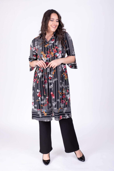 Long Tunic with Belt Detail and Pattern - 4