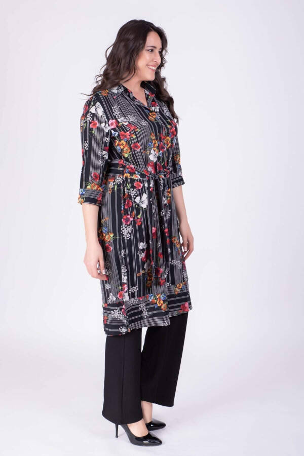 Long Tunic with Belt Detail and Pattern - 5